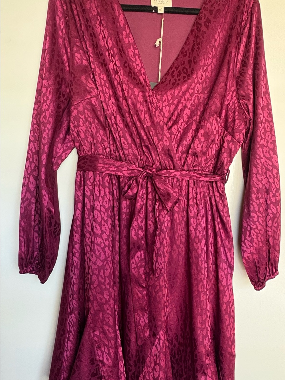 143 Story Wine Satin Leopard Surplice Dress 1X NWT